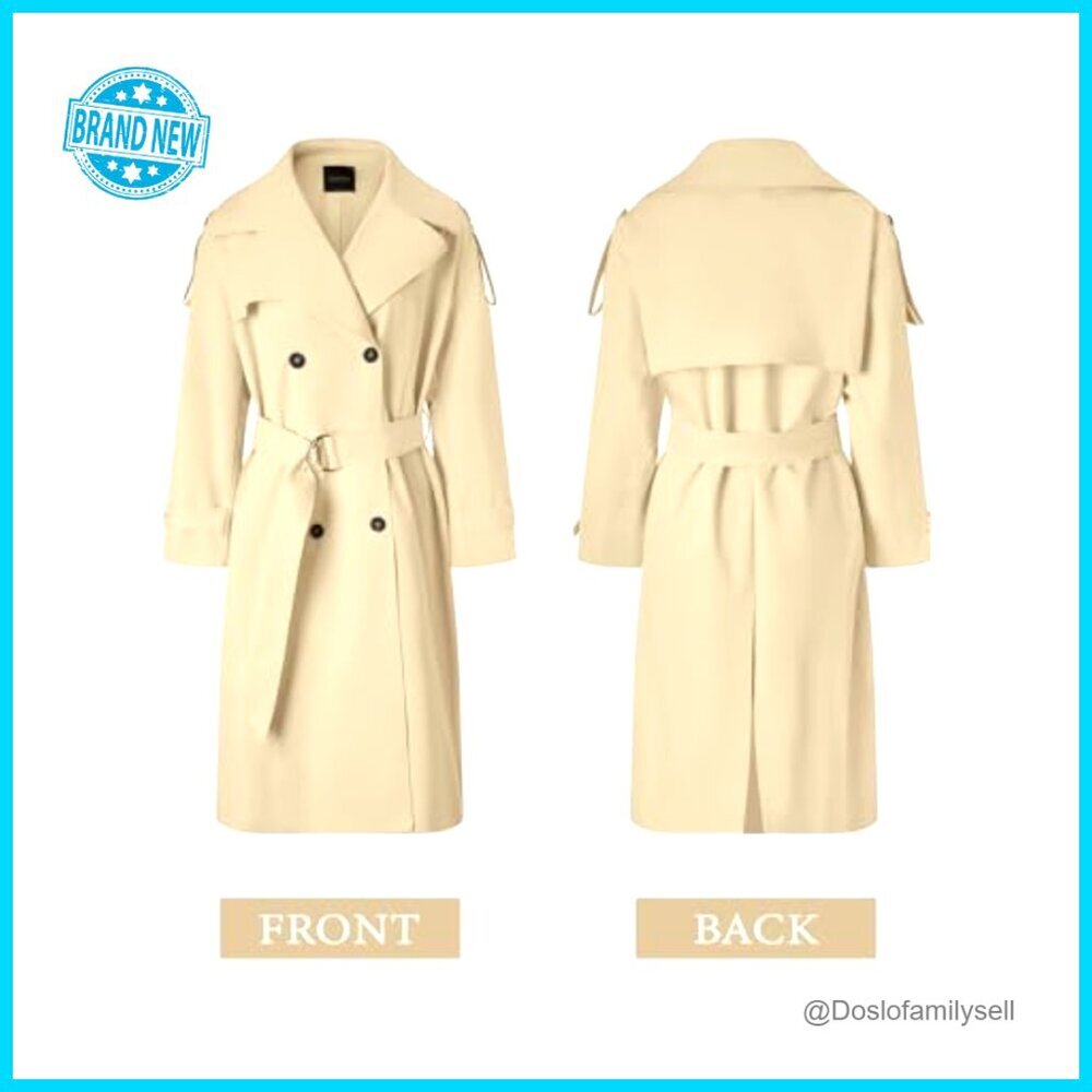 Oversized Double Breasted Trench Coat Classic Elegant Windproof Overcoat with - Picture 6 of 7